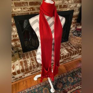 Bath and Body Works Warm Red Scarf with 2 Handy Pockets and Pom-Ball Trim. NWOT